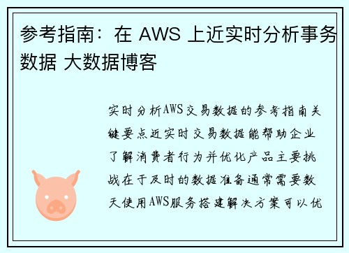 参考指南：在 AWS 上近实时分析事务数据 大数据博客