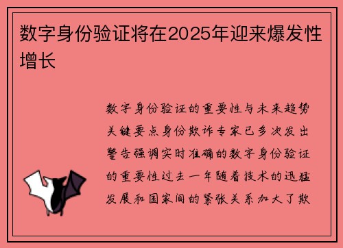数字身份验证将在2025年迎来爆发性增长 